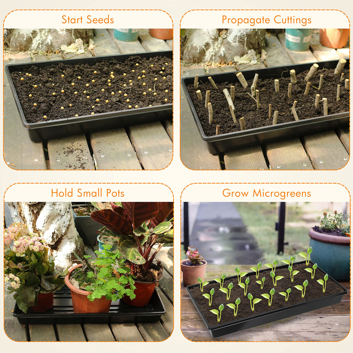 Gardzen seed trays with watering channels for even moisture distribution without holes.