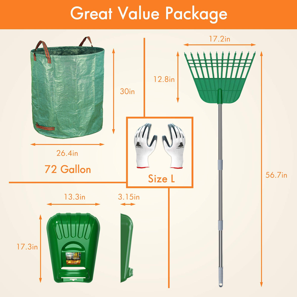 Gardzen XL leaf claw scoops pick up more debris per scoop