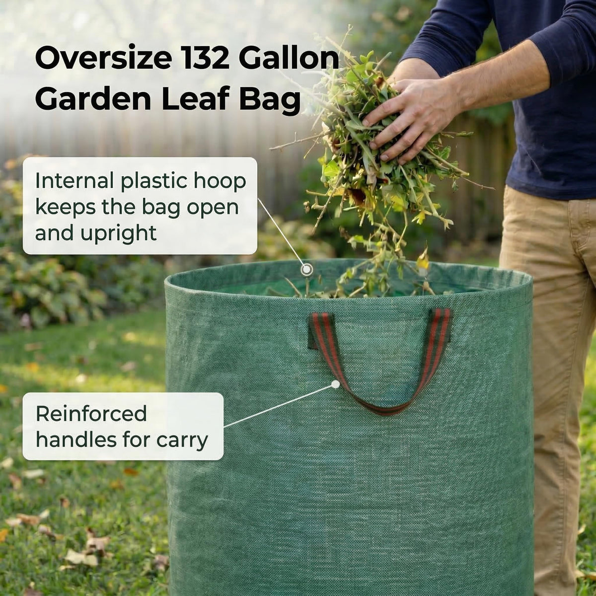 Gardzen yard waste bags with plastic ring for stable opening.