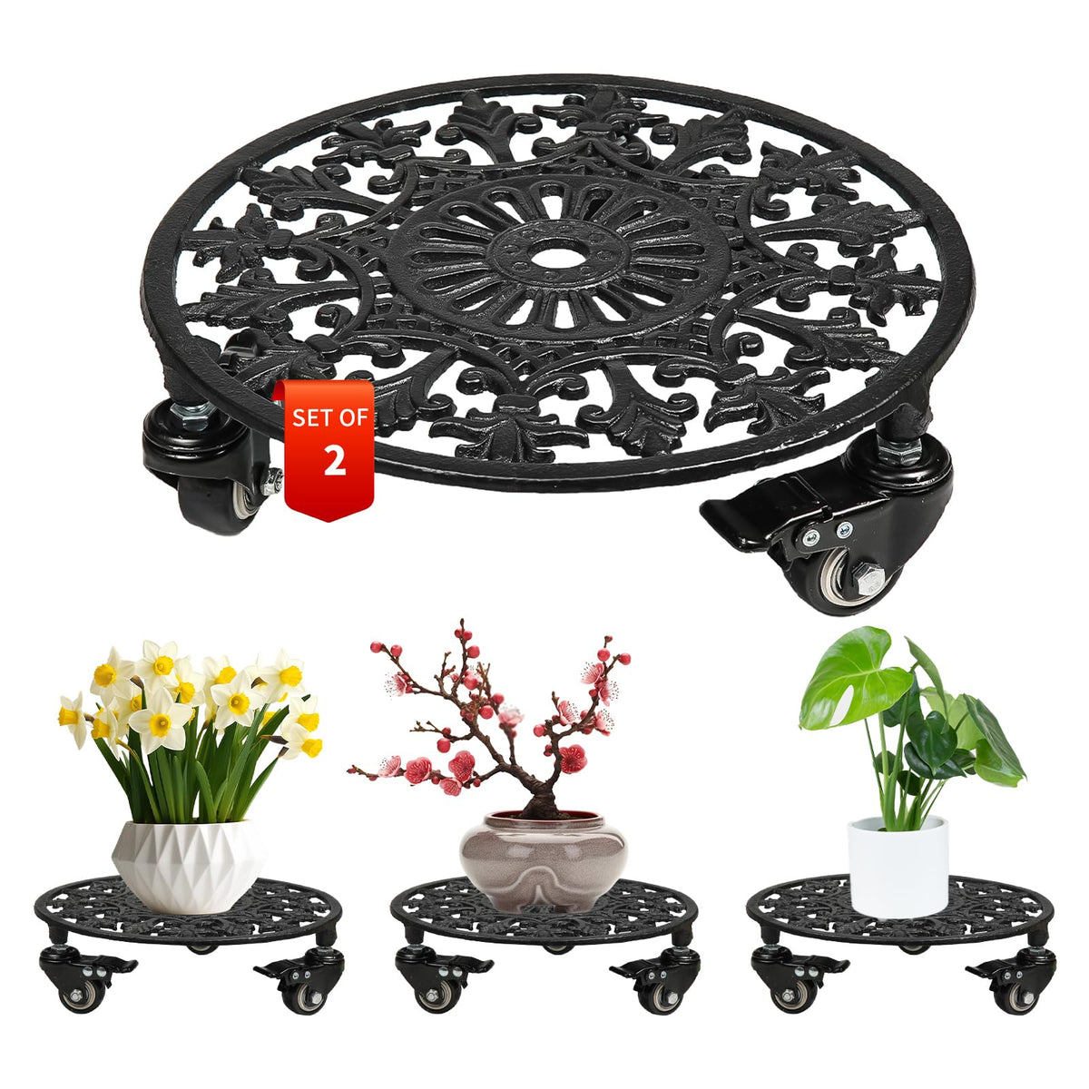 GARGENTOL rolling plant stand with wheels for easy indoor-outdoor relocation.