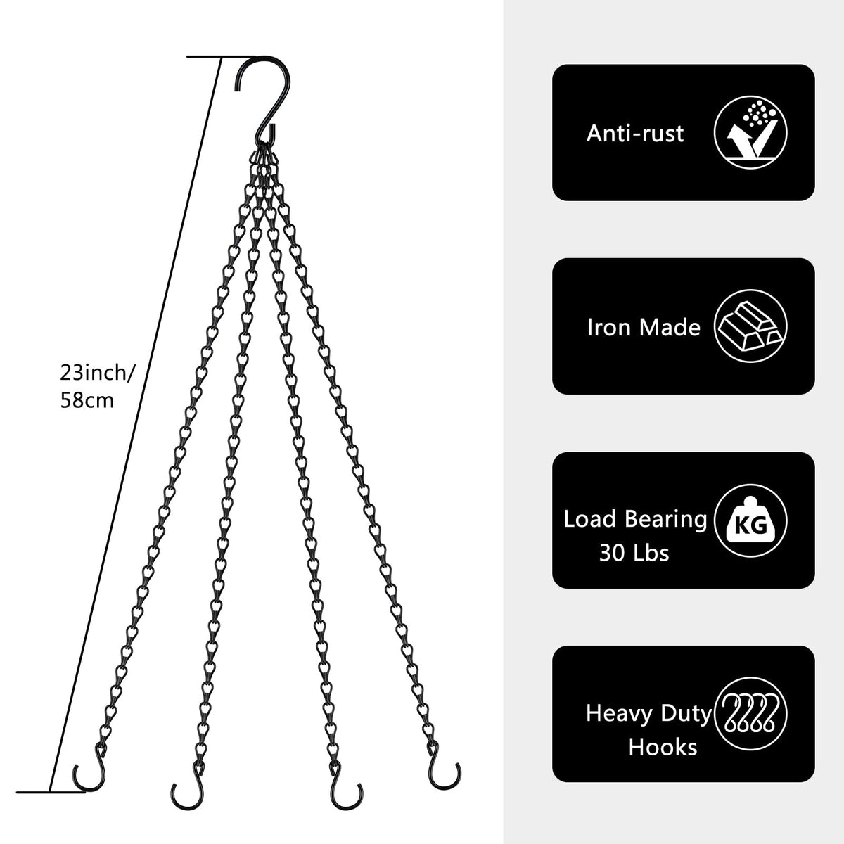 Garini 23-inch chain with hooks ideal for easy height adjustments of pots.
