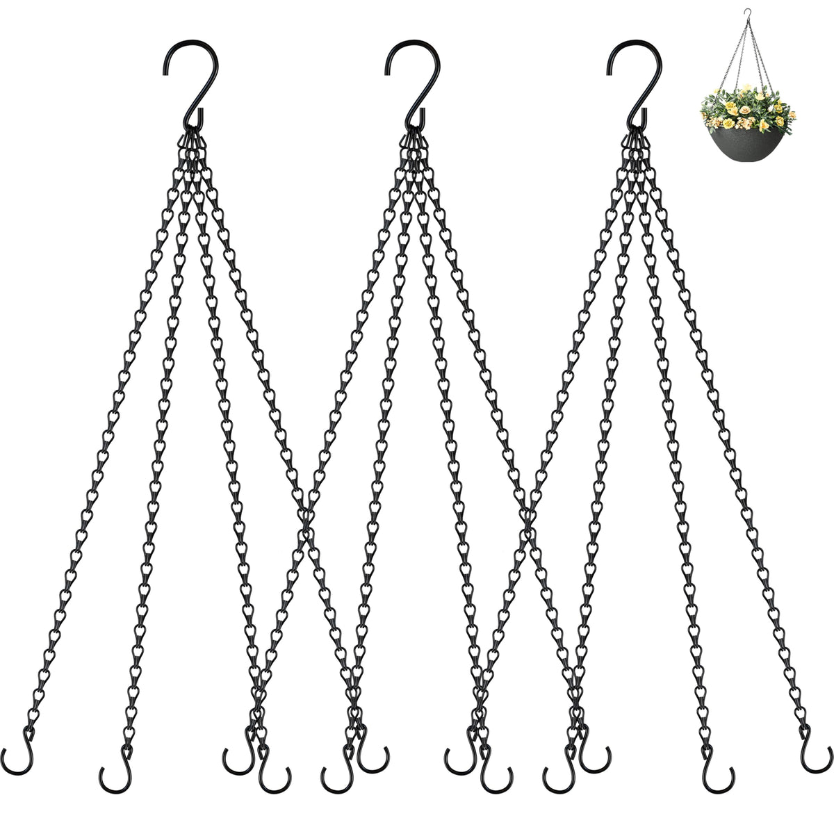 Garini 3-pack 23-inch hanging basket chain for sturdy plant and lantern suspensions.