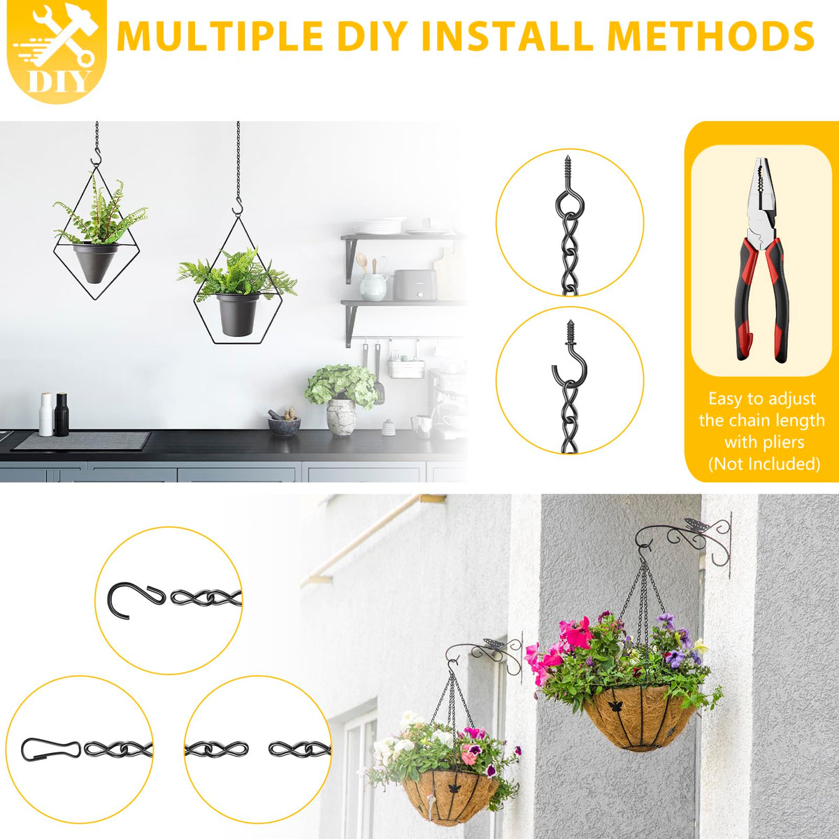 Garini screw hooks enable strong, reliable mounting for baskets and lamps.