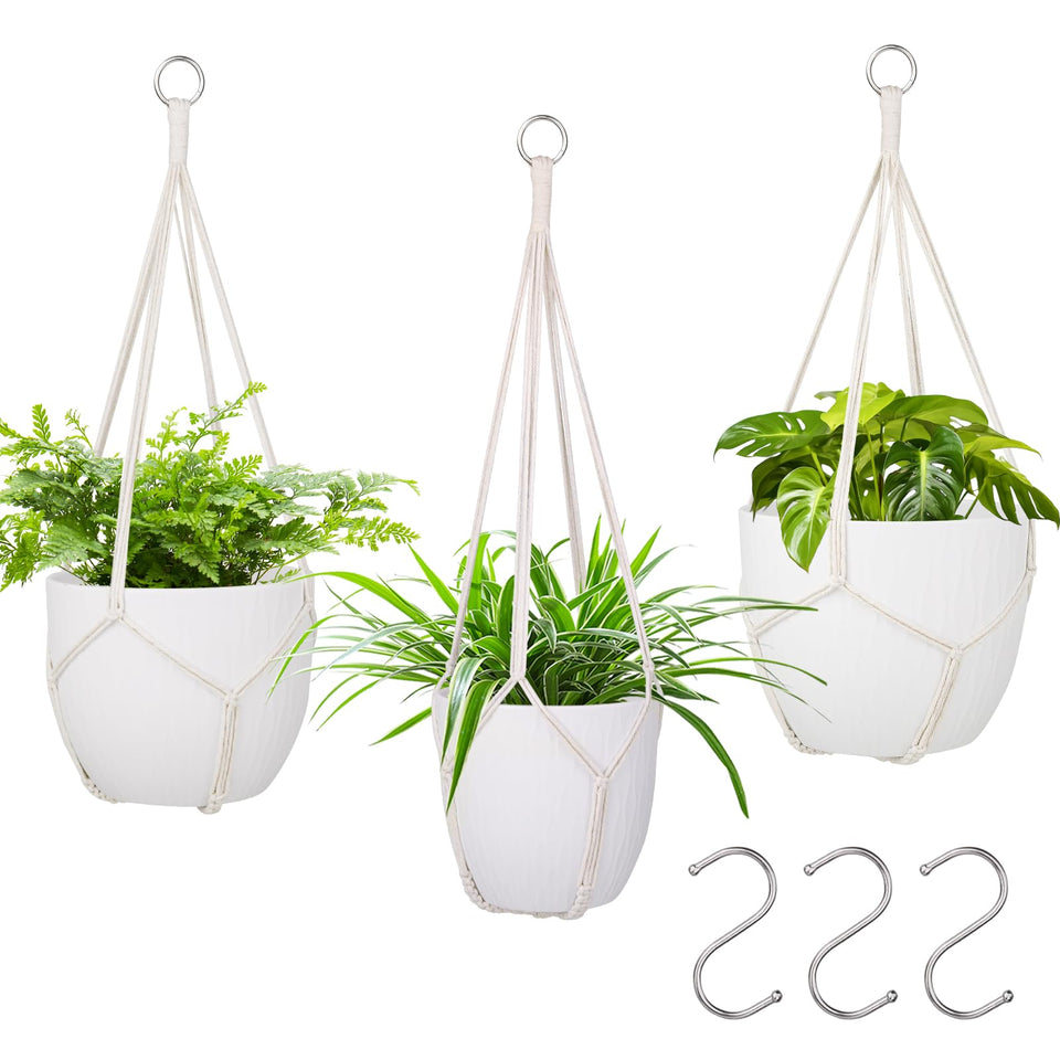 Garini three-pack macrame plant hanger in varied sizes for flexible indoor plant display.