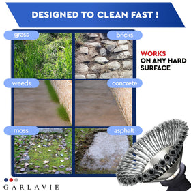 Garlavie wire brush in action cutting weeds and moss