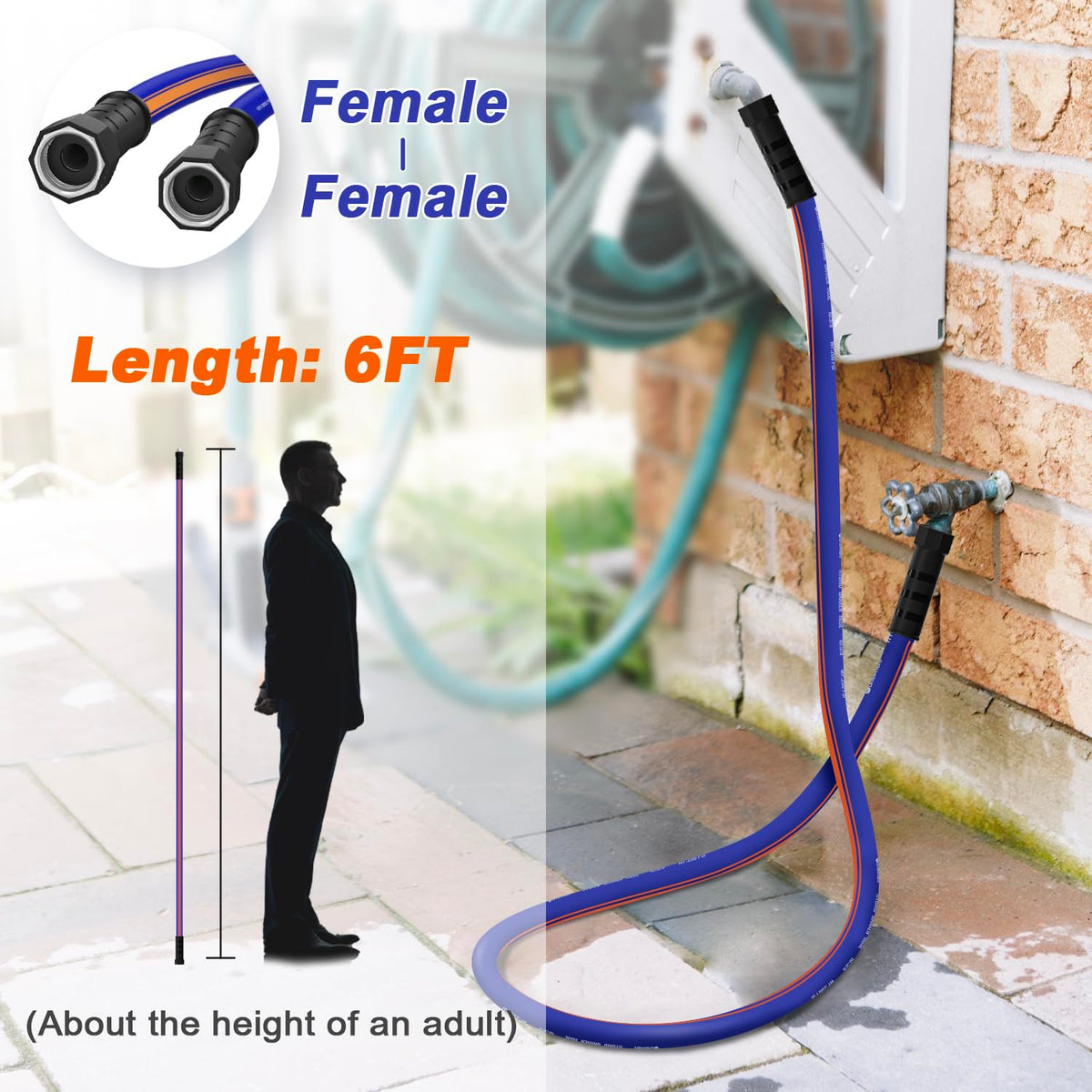 Garlephant hose coiled on a reel shows organized outdoor setup.
