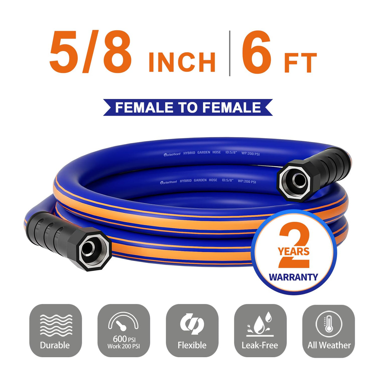 Garlephant hose shows swivel handle for leak-free tightening and easy use.