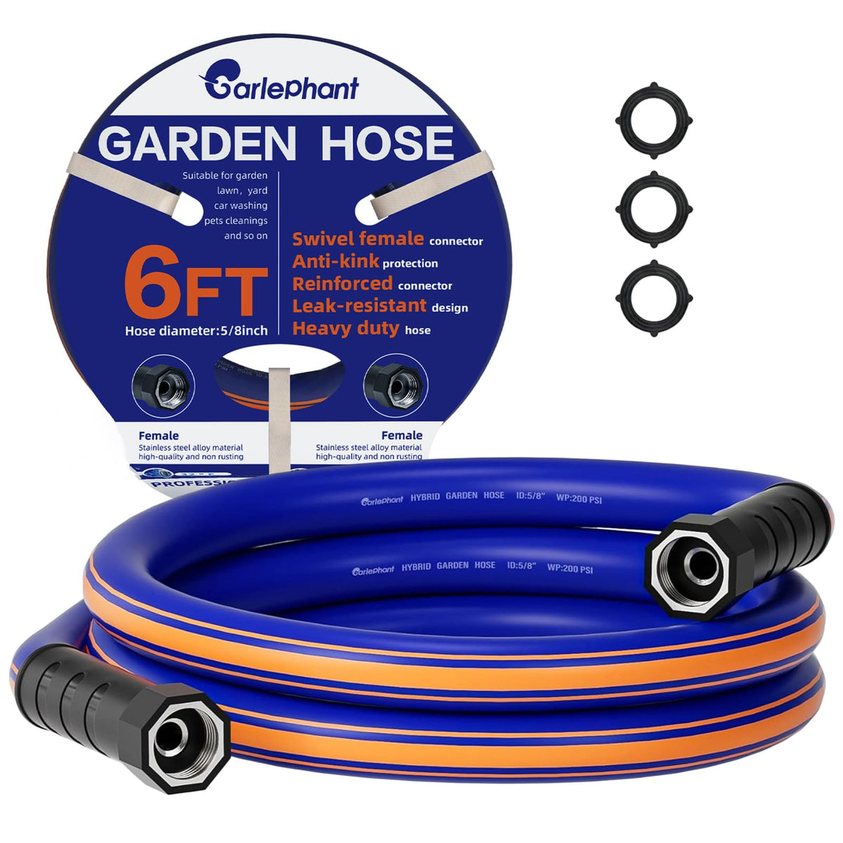Garlephant short garden hose displays compact 6-foot reach for tight spaces.