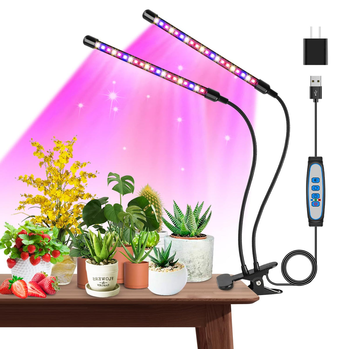Garpsen Grow Light 2-Head Full Spectrum for vibrant indoor plant growth