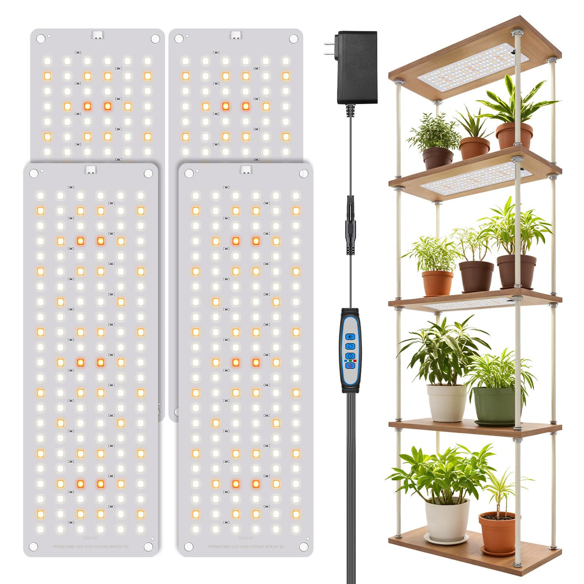 Garpsen Grow Light four-panel setup provides even indoor coverage.