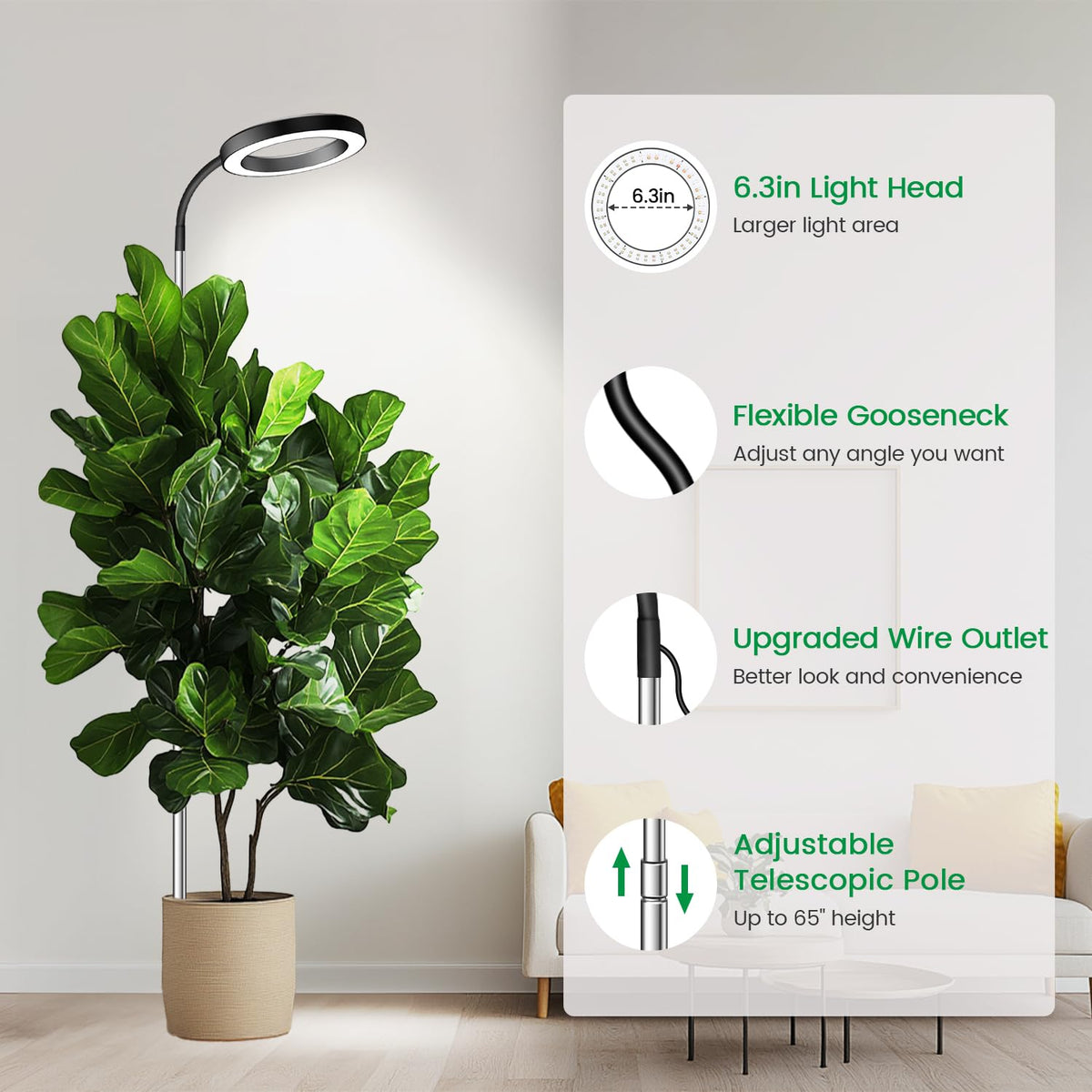 Garpsen grow light 5-level dimming to tailor brightness for plants
