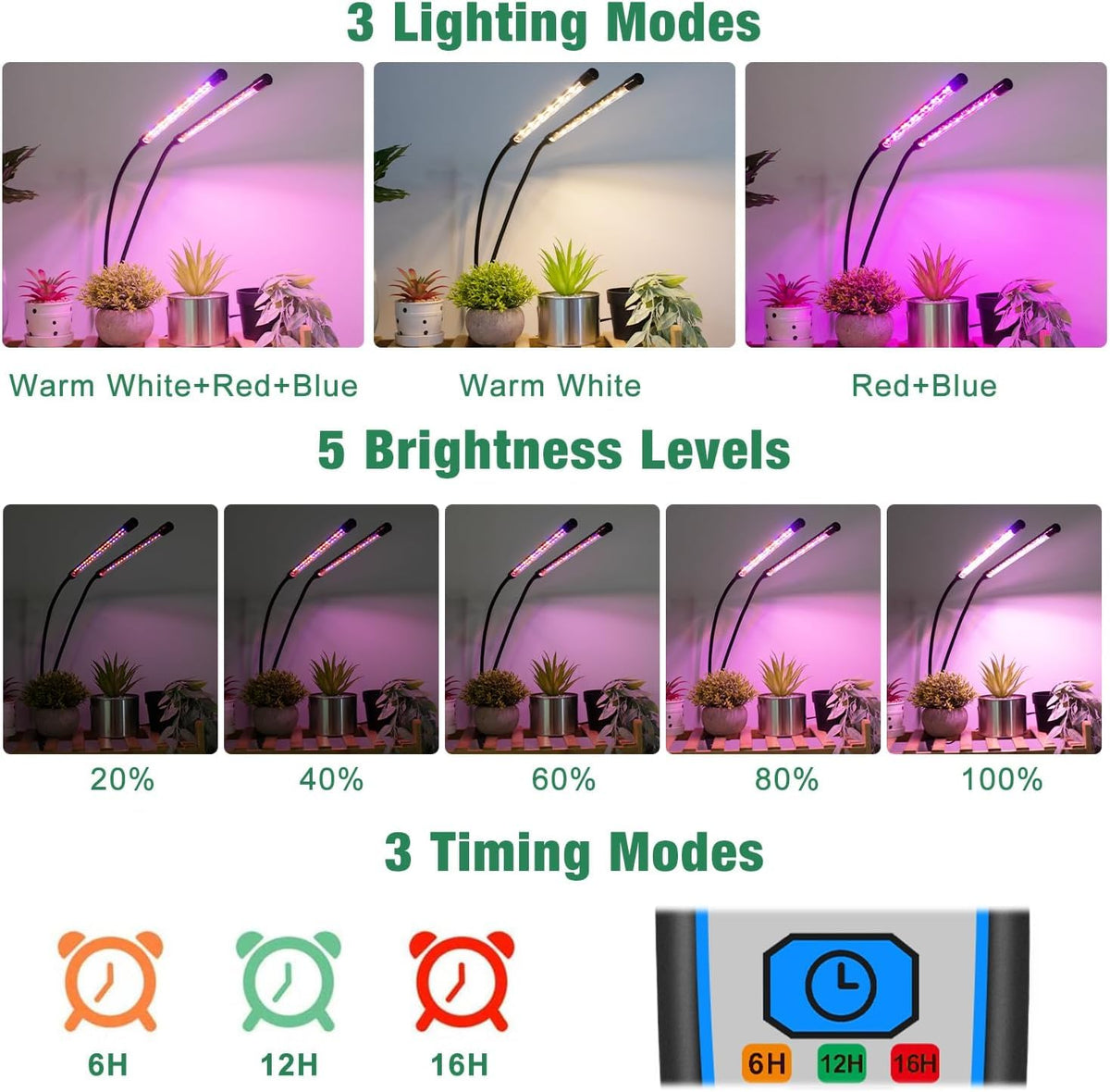 Garpsen Grow Light timer up to 16 hours supports steady growth.