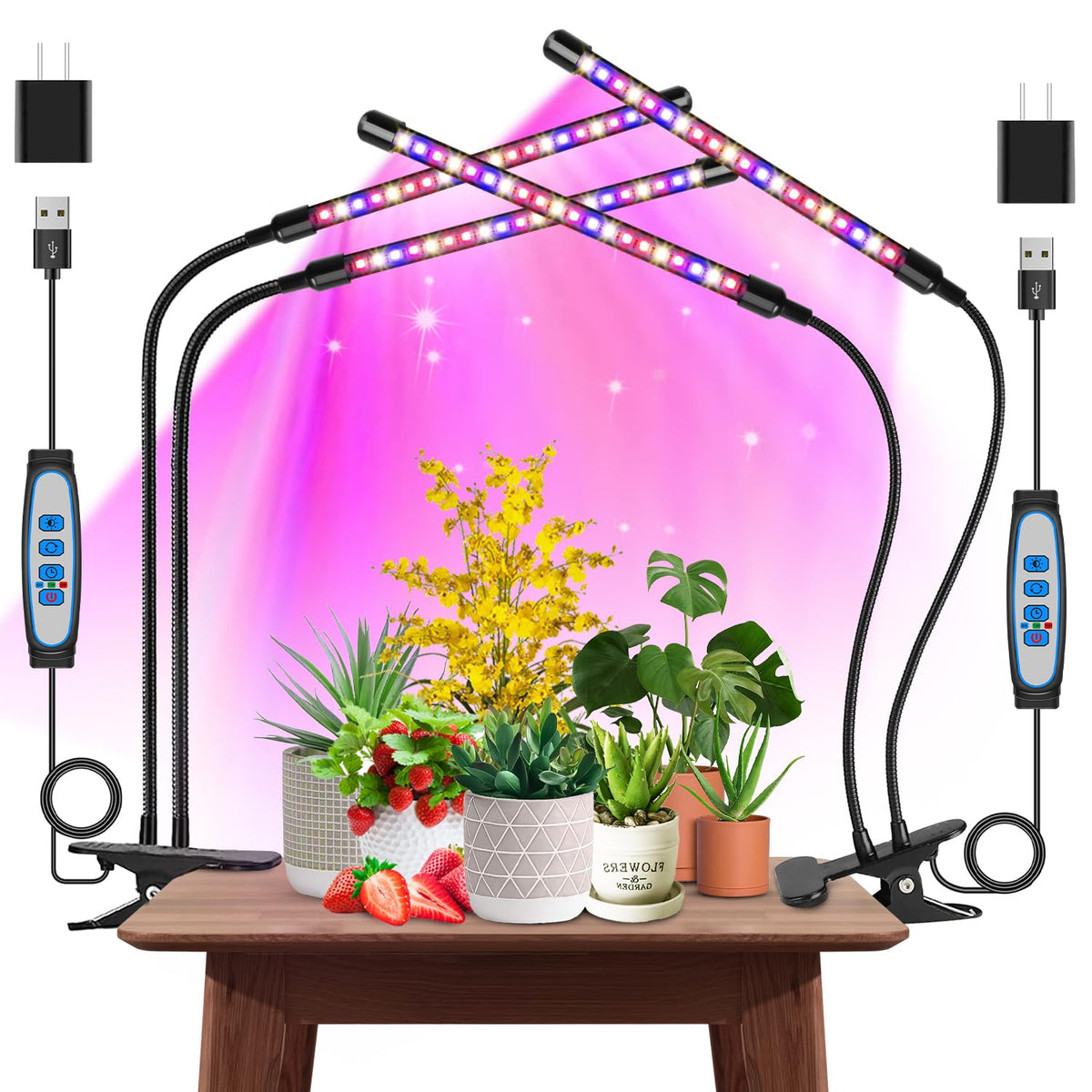 Garpsen Grow Light two-heads full-spectrum for thriving indoor seedlings.