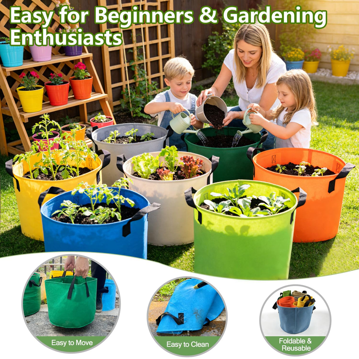 Garrdeen grow bags suitable for tomatoes, peppers, and herbs