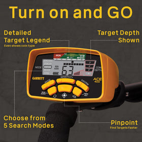Garrett ACE 400 electronic pinpointing for accurate target location.
