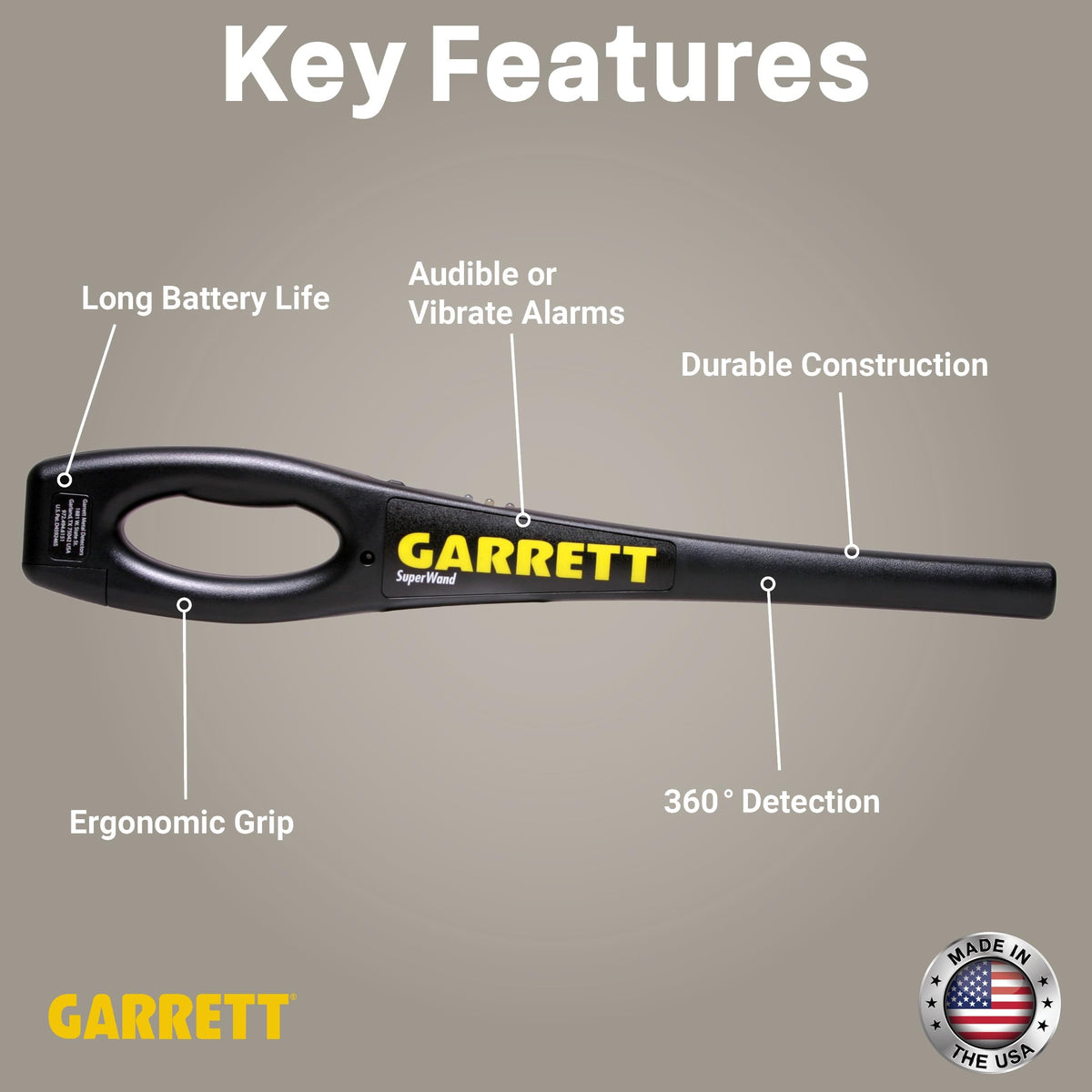 Garrett SuperWand ergonomic security wand designed for comfortable long shifts