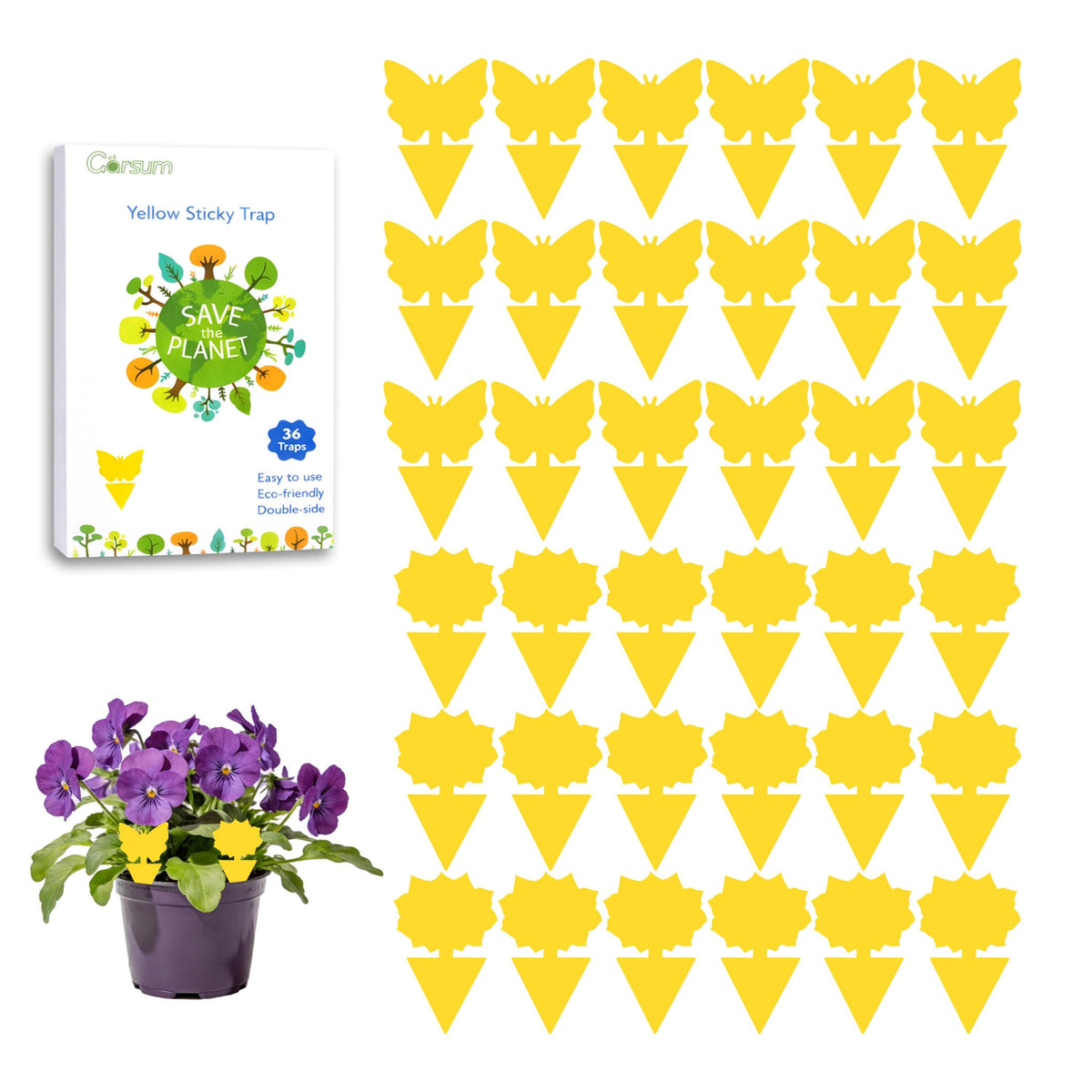 Garsum fruit fly sticky trap on yellow surface attracts and captures pests indoors.