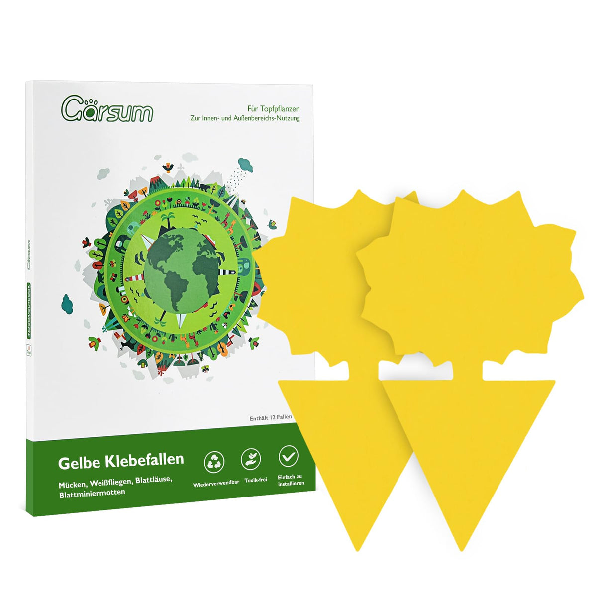 Garsum fruit fly trap with yellow sticky surface attracts and captures pests on indoor plants