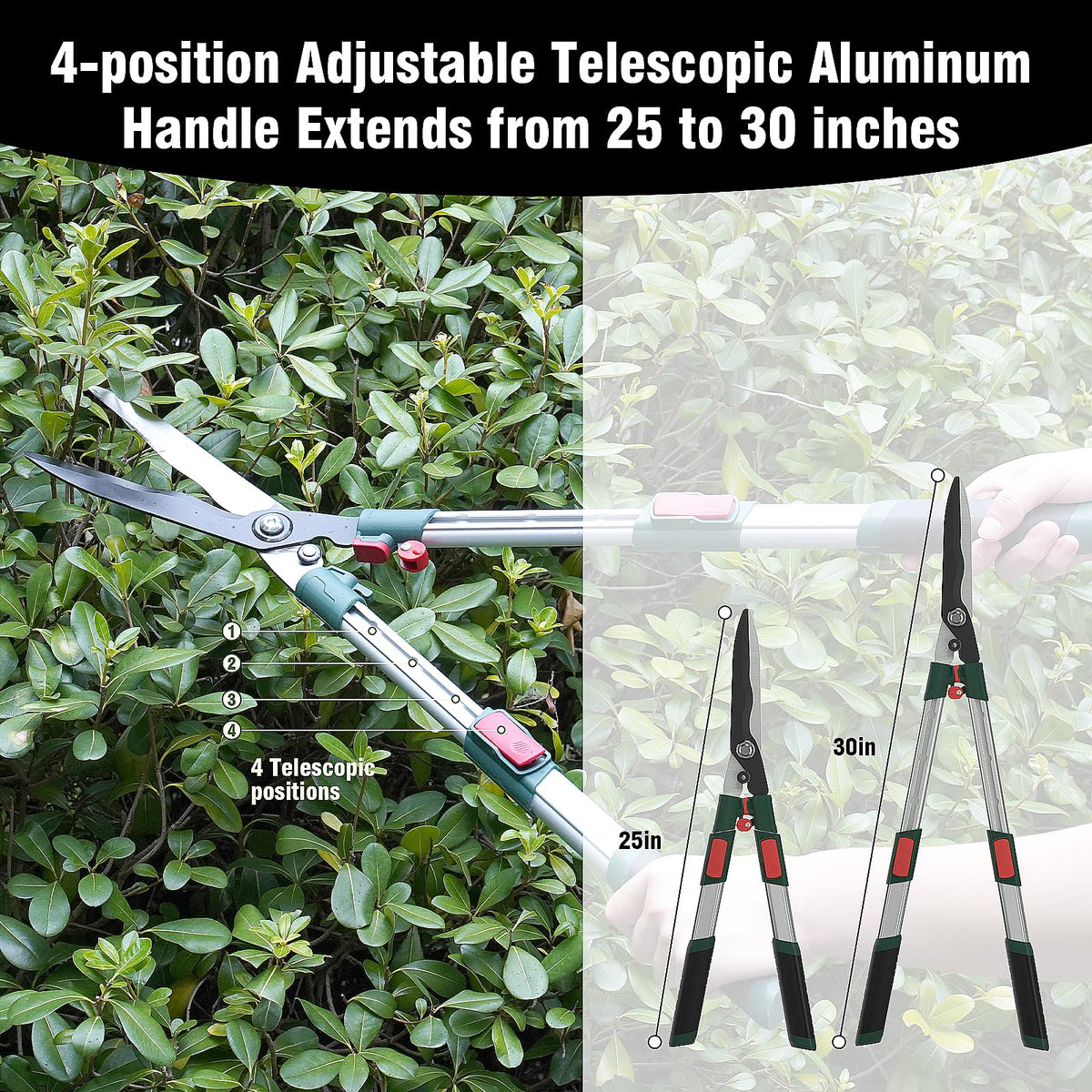GARTOL telescopic aluminum handles reach hard-to-access limbs.