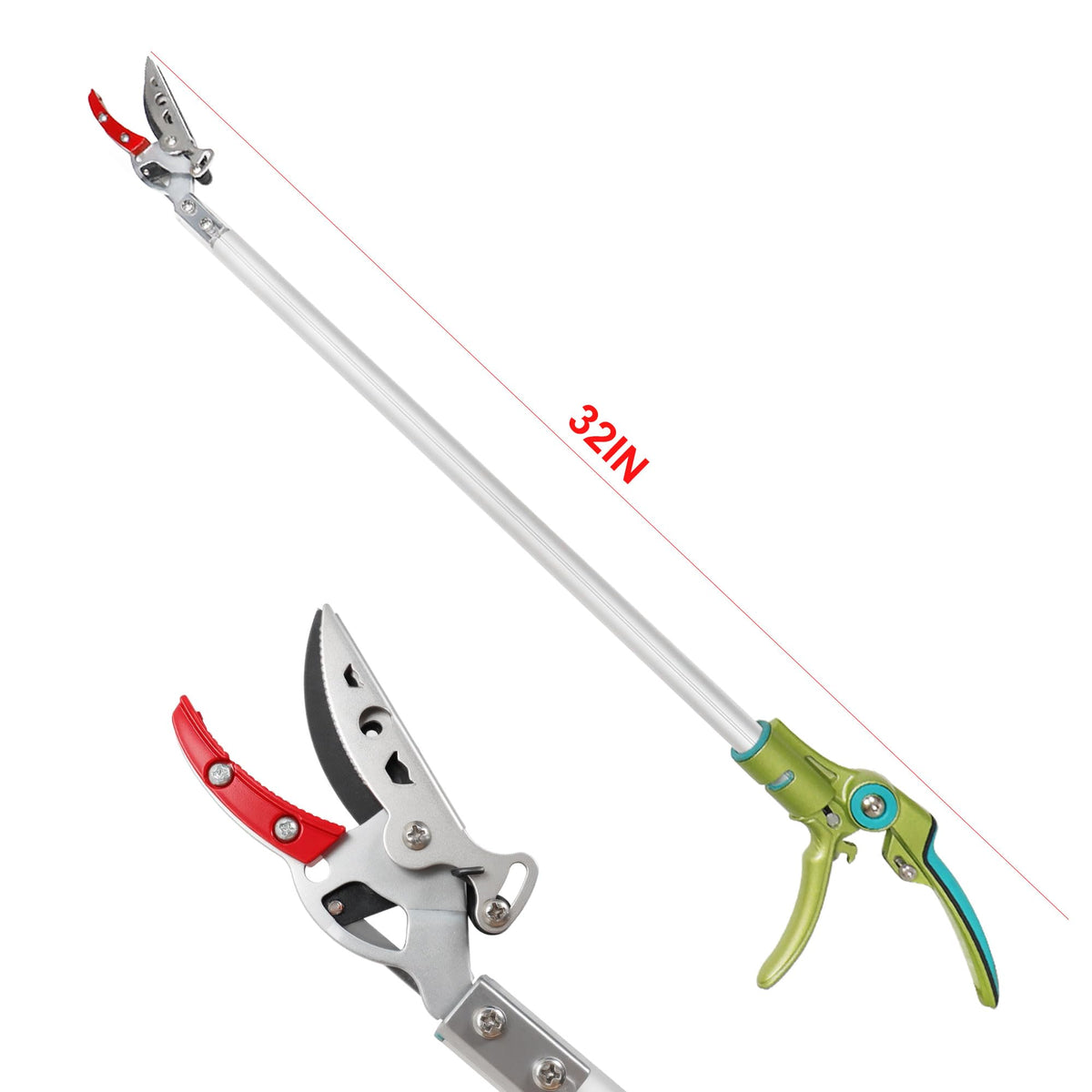 Lightweight aluminum pole supporting effortless one-handed pruning