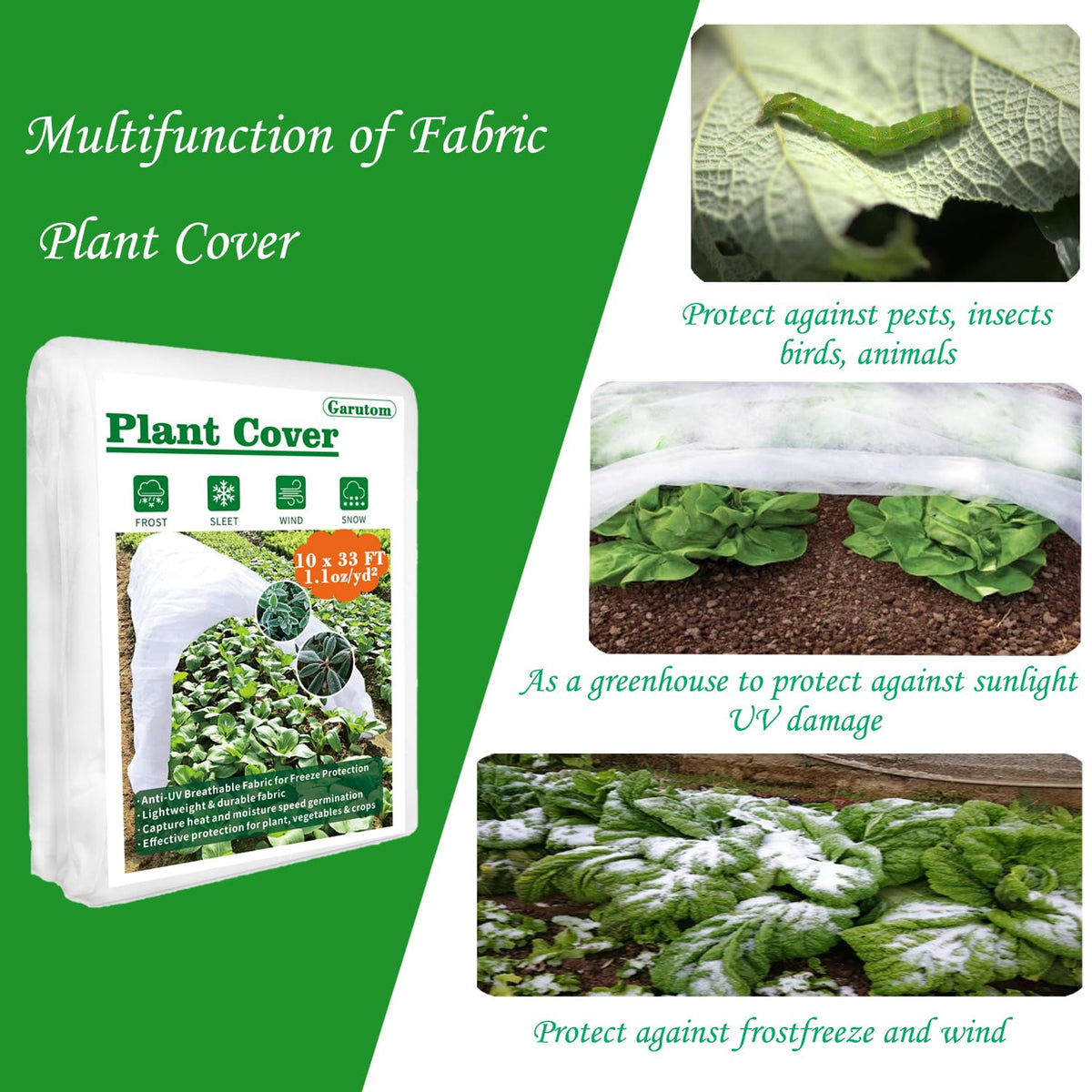 Garutom frost cover fabric detail shows breathable non-woven material for plants.