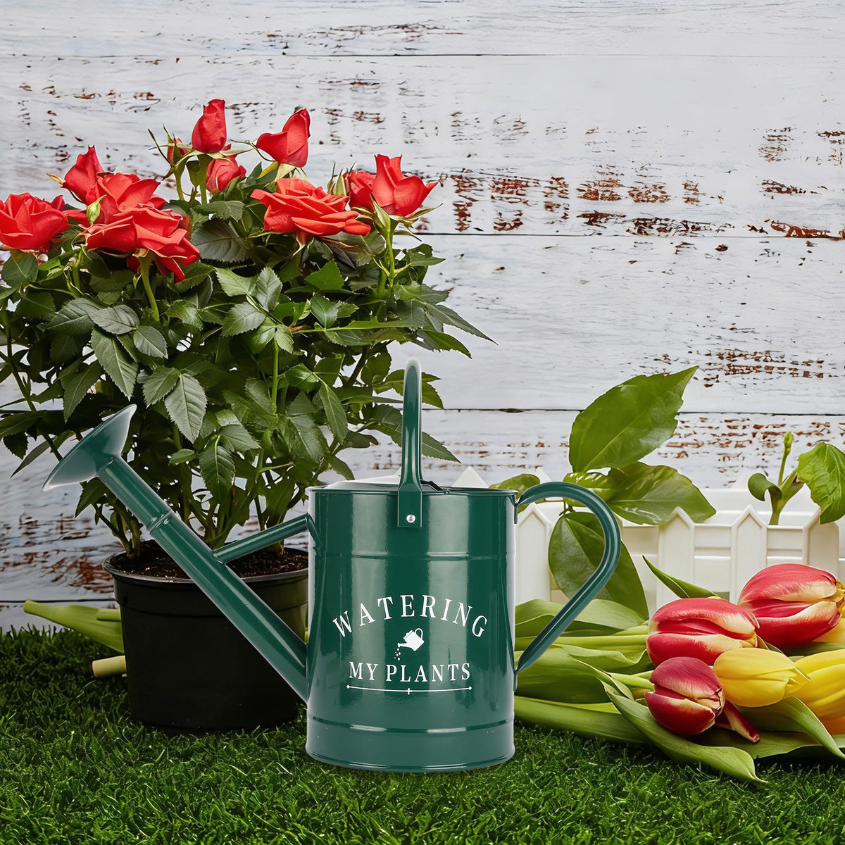 Garutom galvanized watering can in green countryside style for décor.