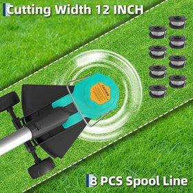 Garvee 12-inch cutting swath speeds up lawn trimming tasks.