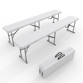 Garvee 6ft folding bench open, white, ideal for group seating at gatherings.