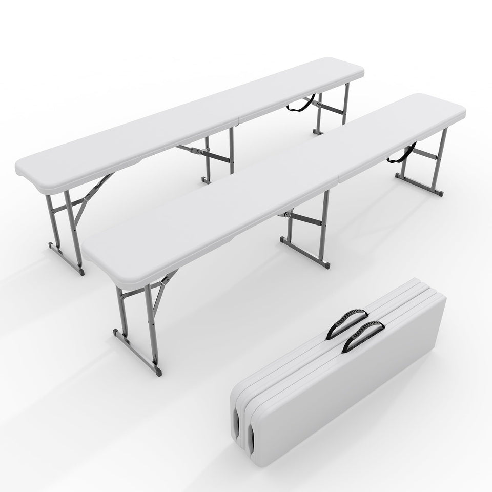 Garvee 6ft folding bench open, white, ideal for group seating at gatherings.