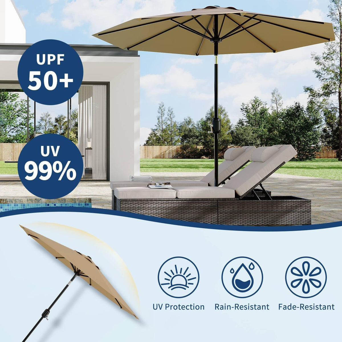 Garvee 9ft umbrella showing durable iron frame
