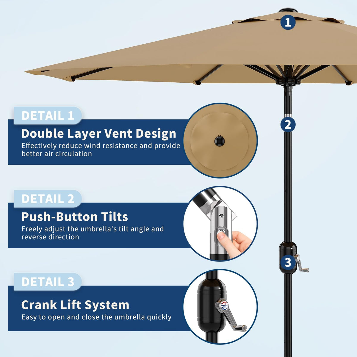 Garvee 9ft umbrella with vented canopy for cooler seating