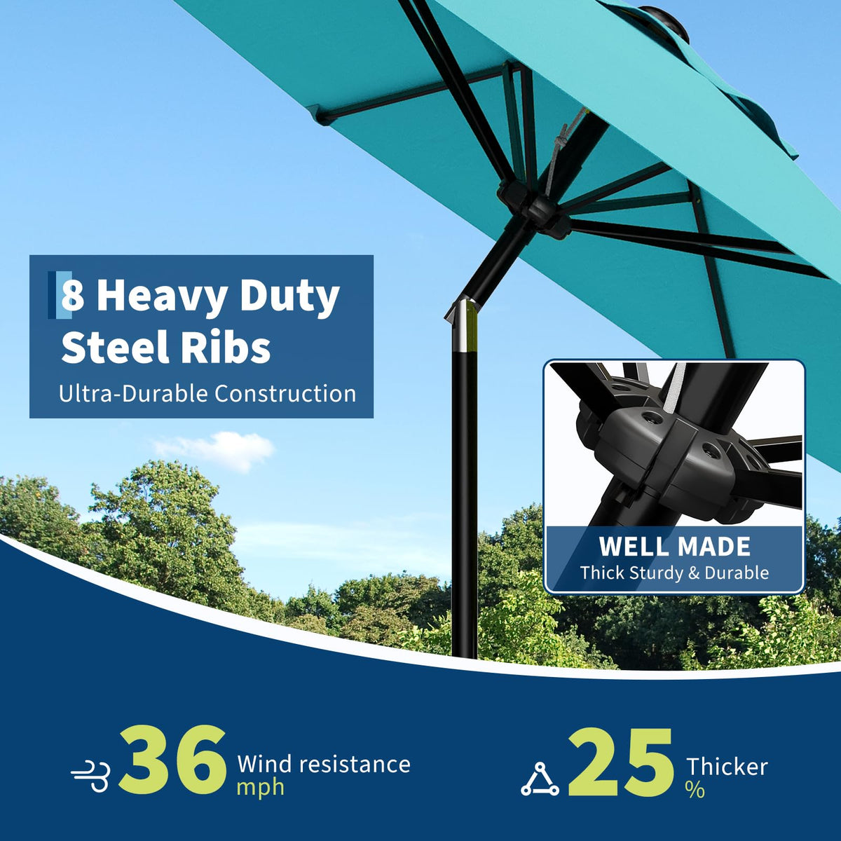 Garvee water-resistant fabric stays dry after rain and cleans easily.