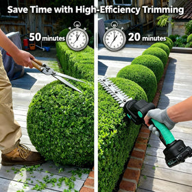 Garvee 20V 2Ah battery delivers cordless power for yard tasks.