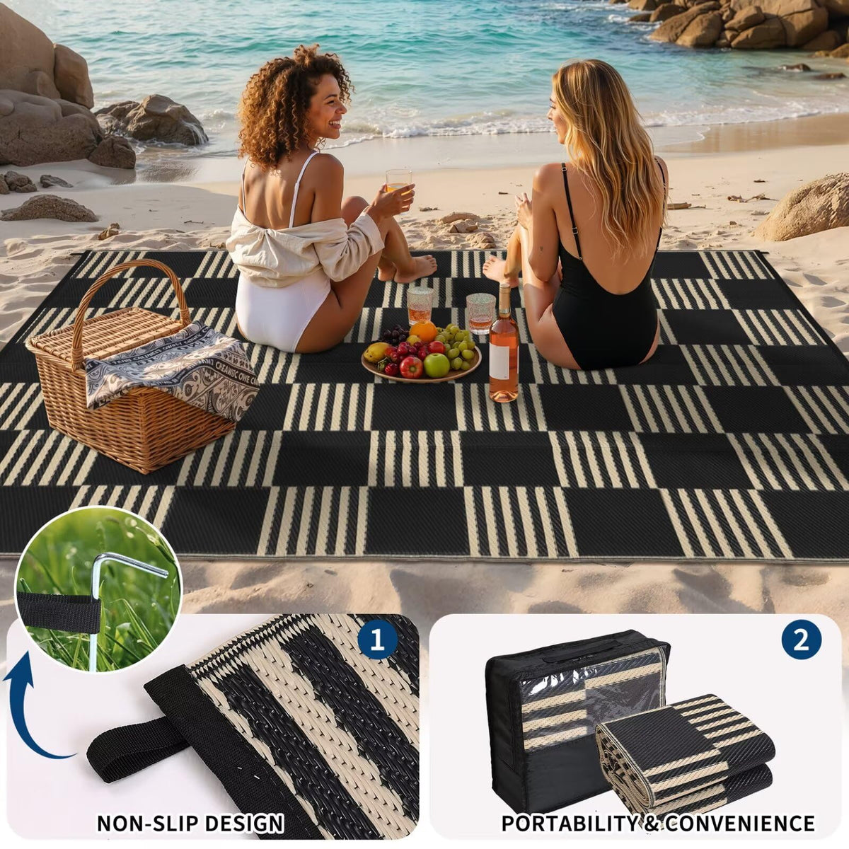 Garvee checkered foldable rug patio, adds contemporary style and easy storage.