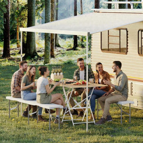 Garvee bench outdoors at a patio setup, ideal for picnics.