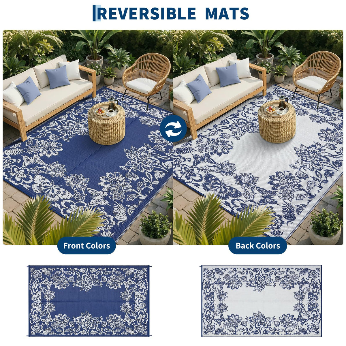 Garvee indoor-outdoor carpet on balcony, UV-protected to resist fading.