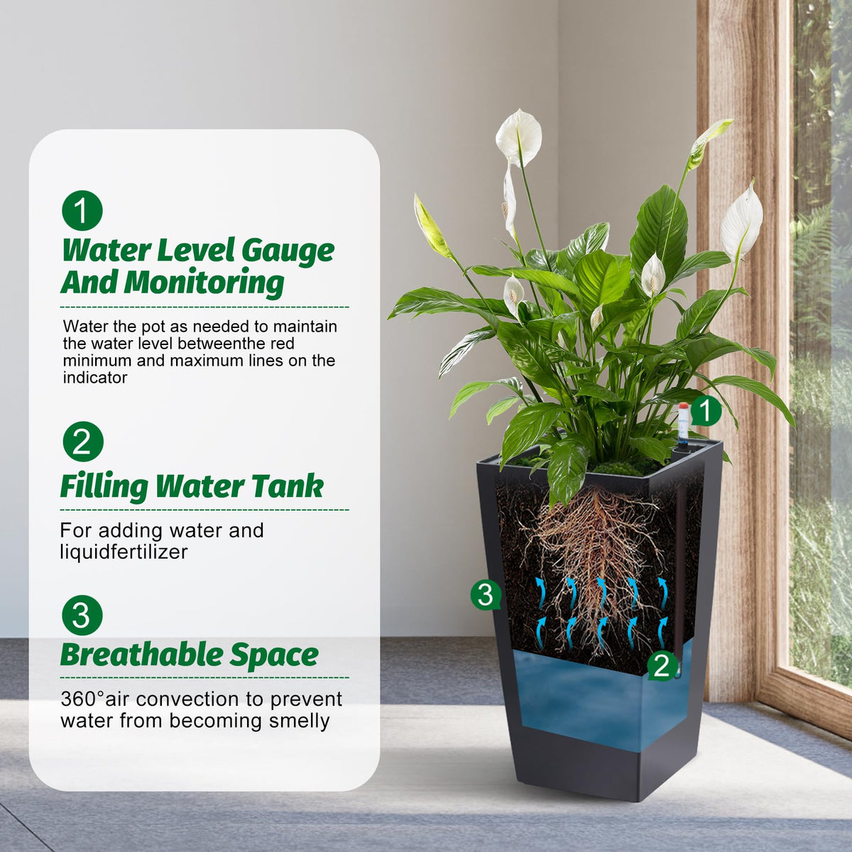 Garvee tall planters in black suit outdoor entries.