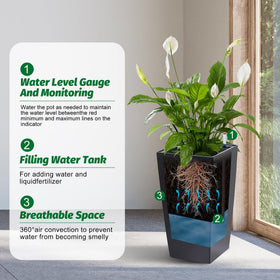 Garvee tall planters in black suit outdoor entries.