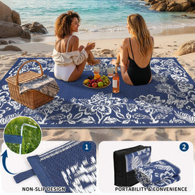 Garvee lightweight outdoor rug rolled on grass, ideal for picnics and travel.
