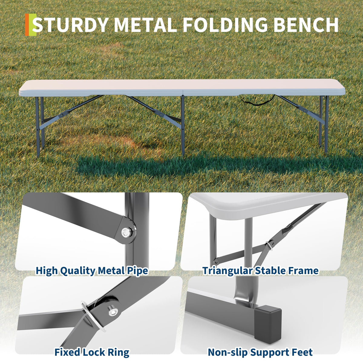 Garvee bench open to 72x11x16.5 inches for seating.