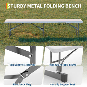 Garvee bench open to 72x11x16.5 inches for seating.