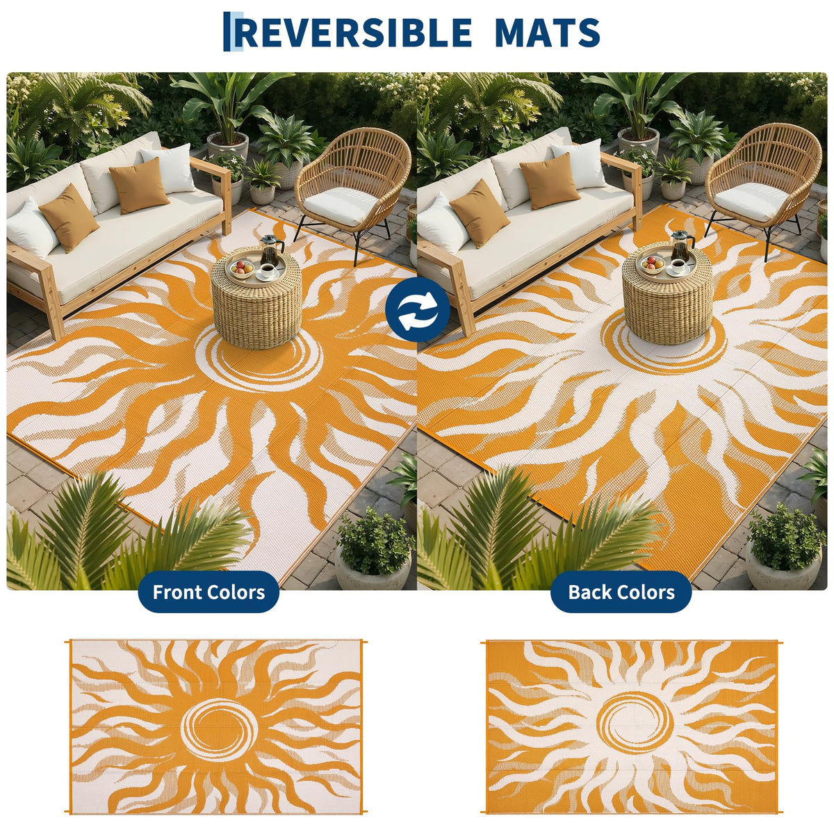 Garvee outdoor rug 5x8 easy-clean design drains liquids and wipes clean.