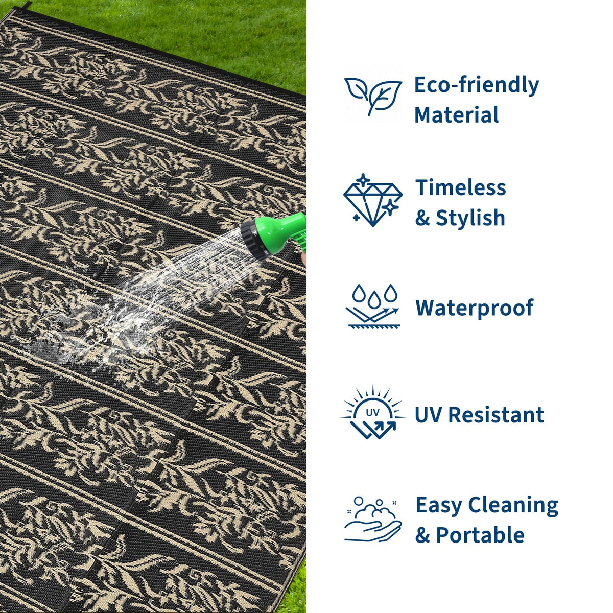 Lightweight and foldable Garvee rug for easy travel and packing.