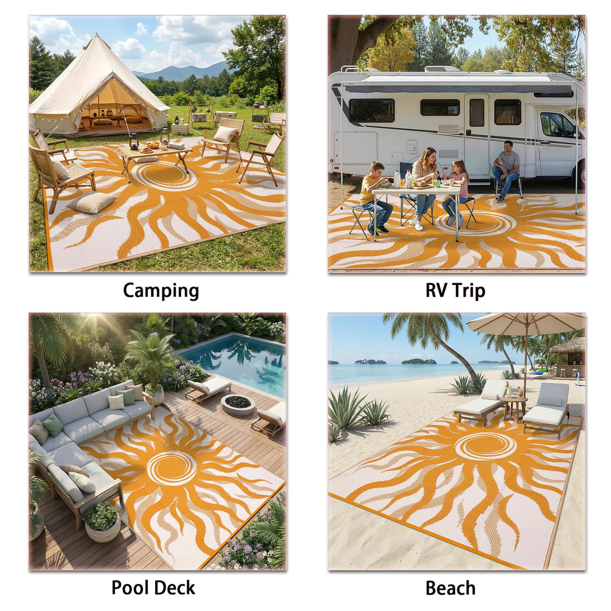 Garvee orange boho sun rug brightens outdoor spaces with durable, water-resistant comfort.