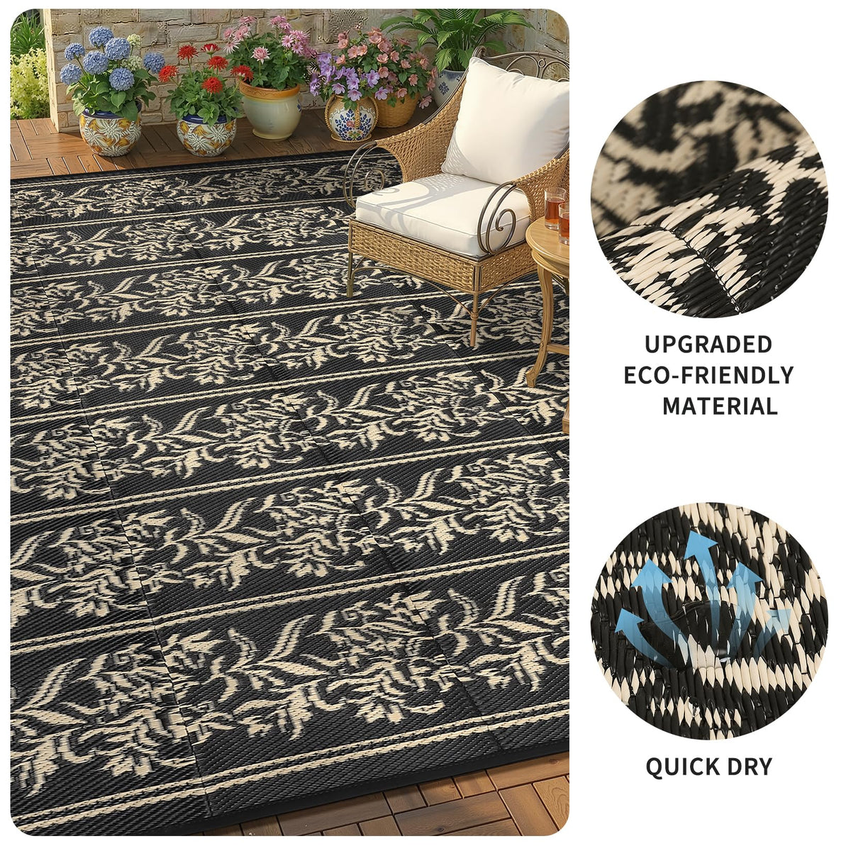 Ideal Garvee rug for camping, picnics, balconies, decks and RV trips.