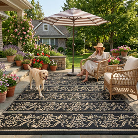 Garvee outdoor rug with reversible boho leaf pattern for patios and decks.