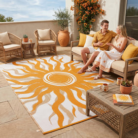 Garvee outdoor rug 5x8 with reversible boho sun pattern adds color to patios and decks.