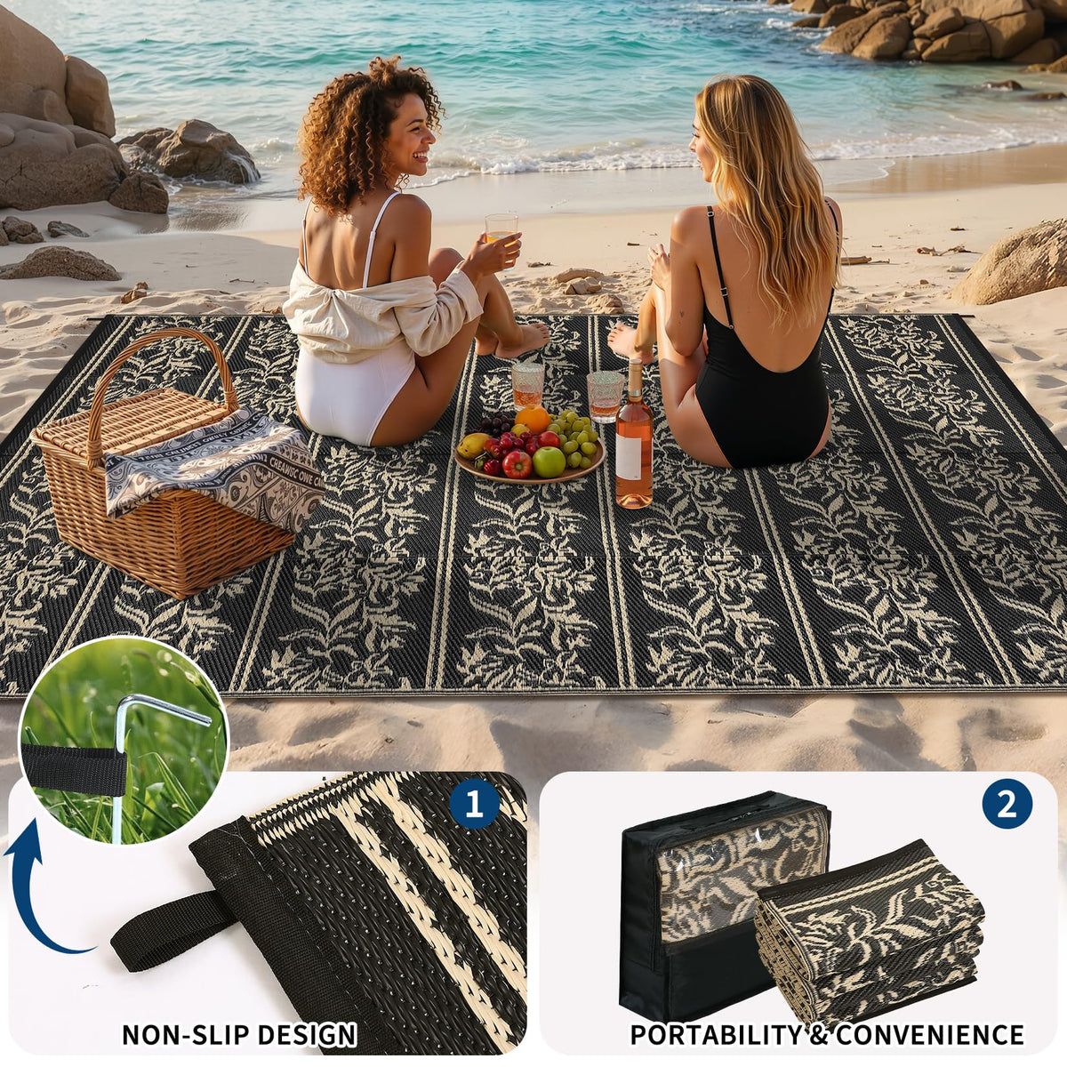 Soft plastic straw weave of Garvee rug feels comfortable under bare feet.