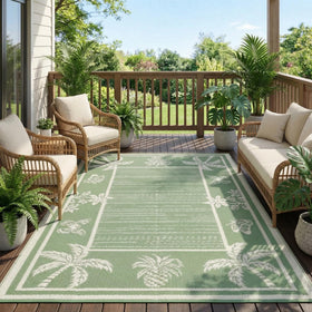 Garvee Outdoor Rug 5x8 tropical leaf pattern for patios; weatherproof and stylish.