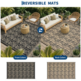 Garvee outdoor rug features UV protection to resist sun fading.